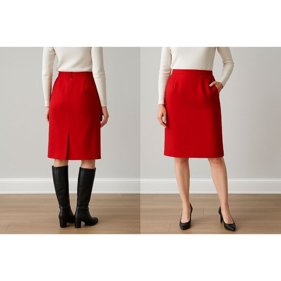 Vintage Pendleton 100% Wool Red Pencil Skirt w/ Pockets  USA Made Sz 12P - Picture 1 of 10